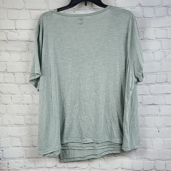 Balance Collection Yoga Short Sleeve Tee Slub Knit Mint Green Wrap Front Workout - Picture 7 of 7